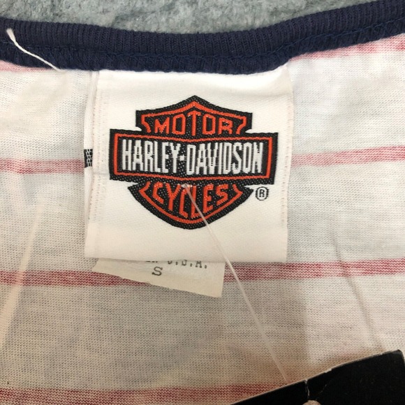 Harley Davidson Shirt Womens Small Red White Blue Oconomowoc WI Motorcycle Biker - Picture 5 of 10